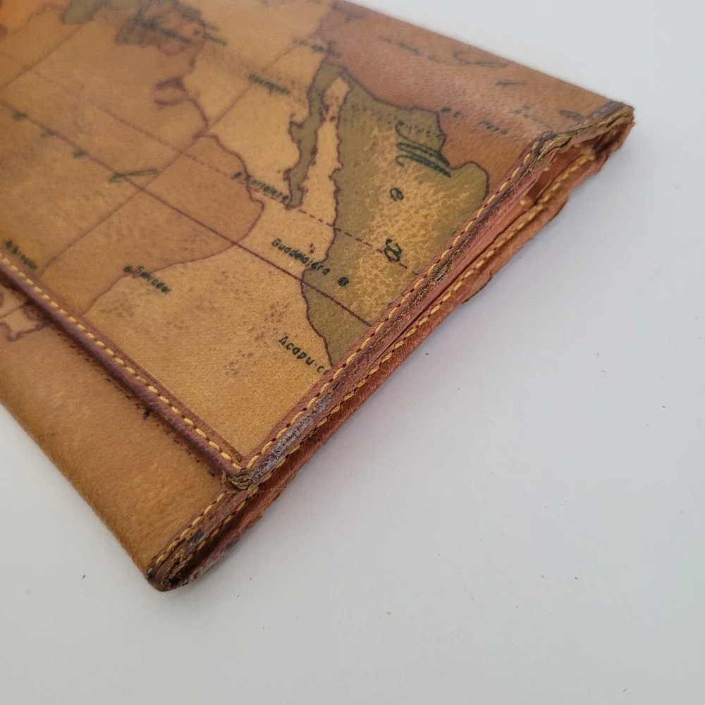 Alviero Martini 1a Classe Geo Map Print Leather Long Wallet Made in Italy